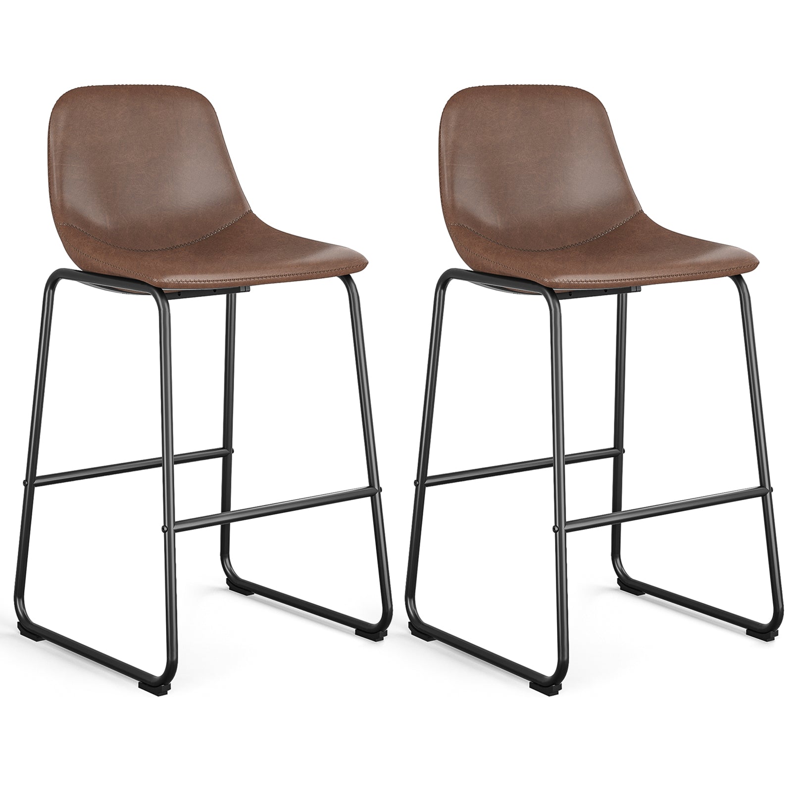 Rfiver Pu Faux Leather Bar Stools, Industrial Pub Barstools with Back and Footrest, Modern Armless Bar Height Stool Chairs